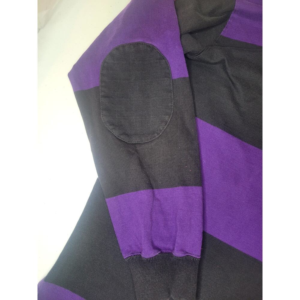 Vntg Polo By Ralph Lauren Polo Shirt Men L Purple Black Rugby Stripe Long Sleeve - Picture 4 of 12